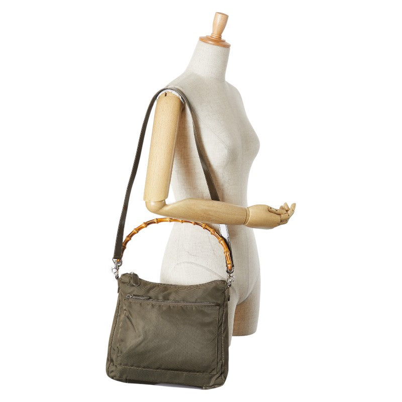 グッチ バンブー ハンドバッグ ショルダーバッグ 2WAY 000 2404 0509 ブラウン カーキ ナイロン レザー レディース GUCCI 【中古】