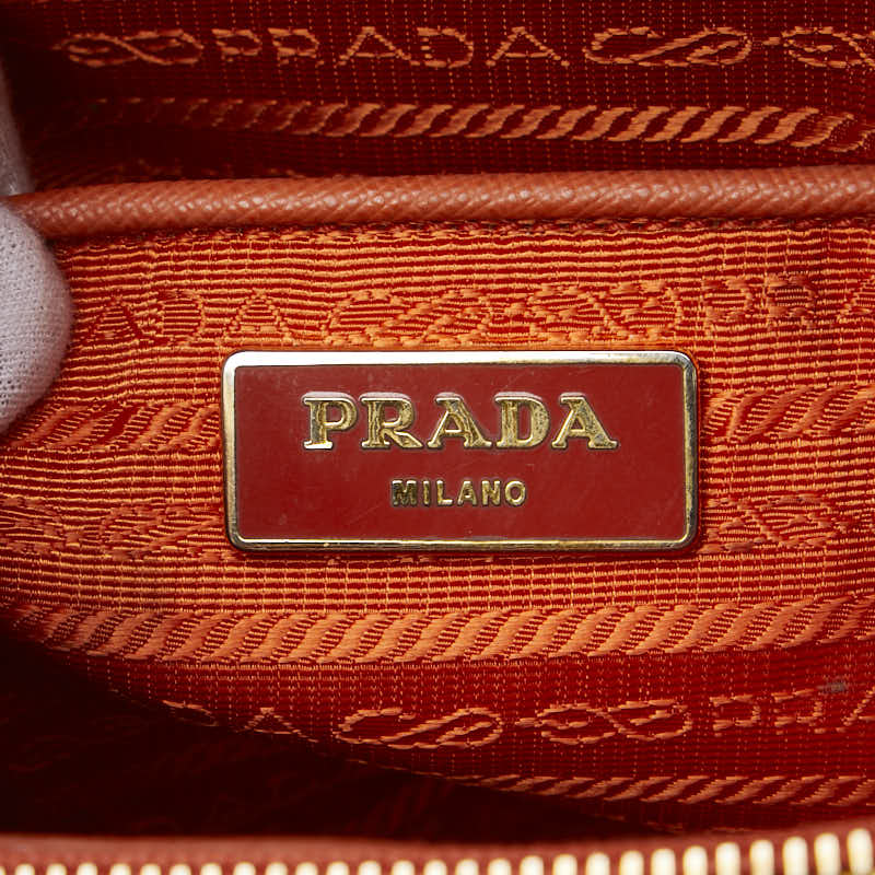 プラダ 三角ロゴプレート ハンドバッグ オレンジ レザー レディース PRADA 【中古】