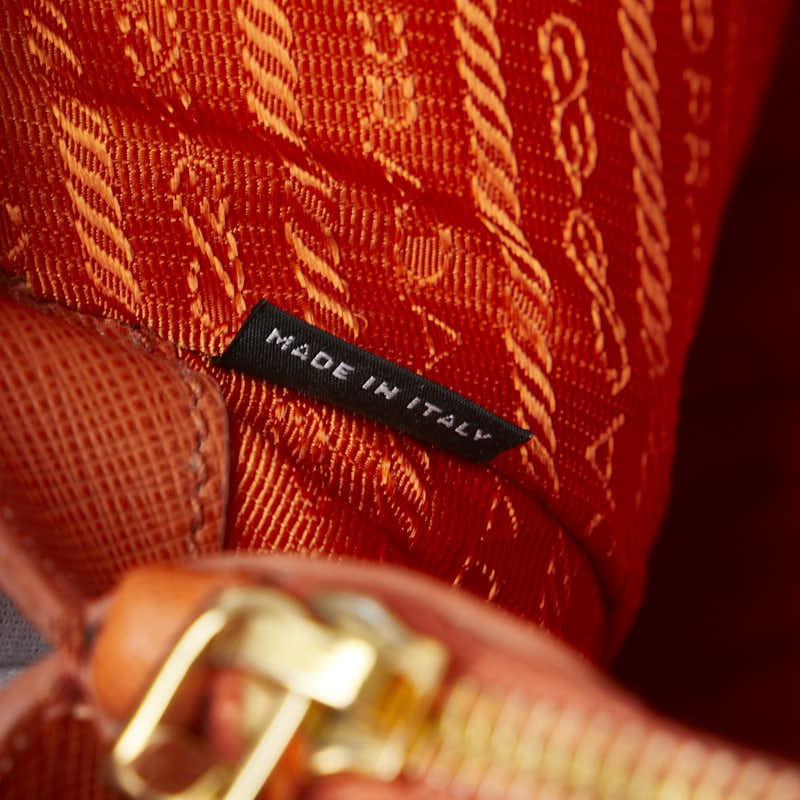 プラダ 三角ロゴプレート ハンドバッグ オレンジ レザー レディース PRADA 【中古】