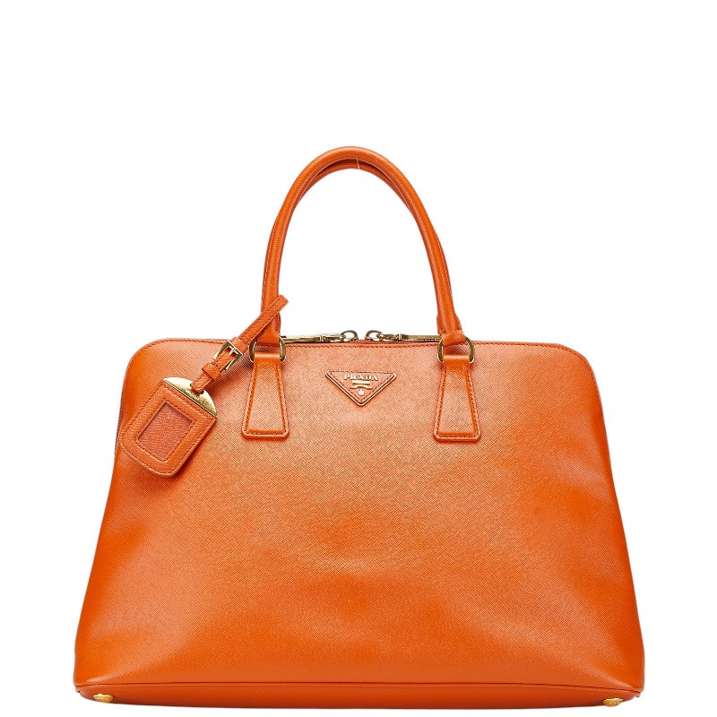 プラダ 三角ロゴプレート ハンドバッグ オレンジ レザー レディース PRADA 【中古】