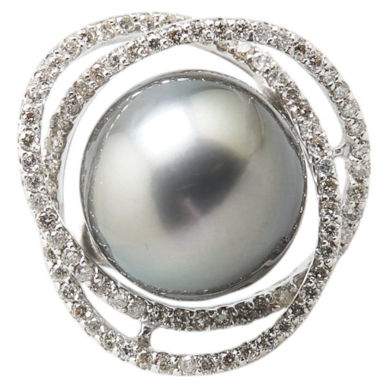 K18WG ホワイトゴールド 黒蝶真珠13.8mm ダイヤ0.75ct リング 指輪 レディース 10.5号 【中古】