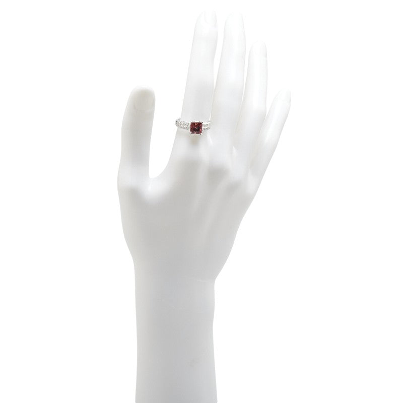 K18WG ホワイトゴールド ガーネット1.67ct ダイヤ0.11ct リング 指輪 レディース 13.5号 【中古】