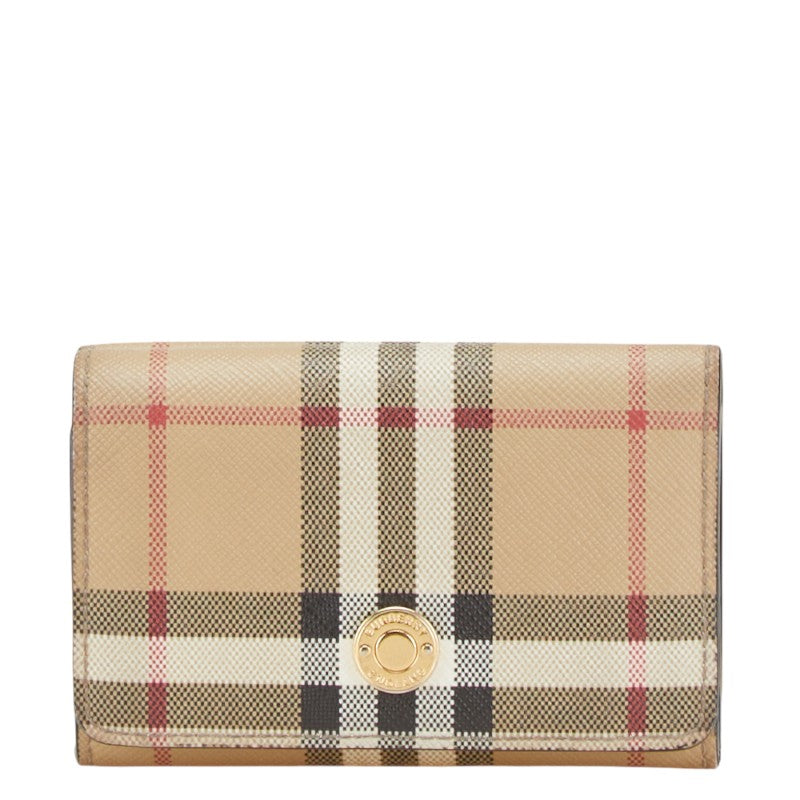 バーバリー ノバチェック 二つ折り財布 ベージュ ブラック PVC レザー レディース BURBERRY 【中古】