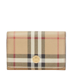 バーバリー ノバチェック 二つ折り財布 ベージュ ブラック PVC レザー レディース BURBERRY 【中古】