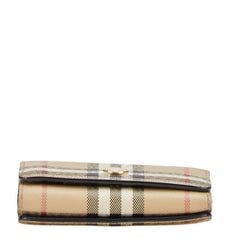 バーバリー ノバチェック 二つ折り財布 ベージュ ブラック PVC レザー レディース BURBERRY 【中古】