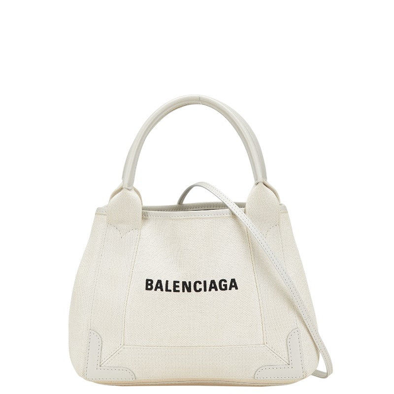 バレンシアガ ネイビーカバス XS ハンドバッグ ショルダーバッグ 2WAY 390346 ホワイト キャンバス レザー レディース BALENCIAGA 【中古】