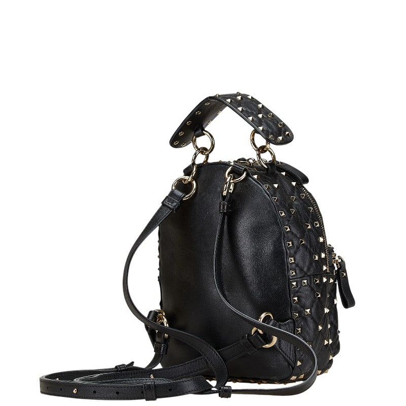 ヴァレンティノ ロックスタッズ リュック バックパック ブラック レザー レディース VALENTINO 【中古】