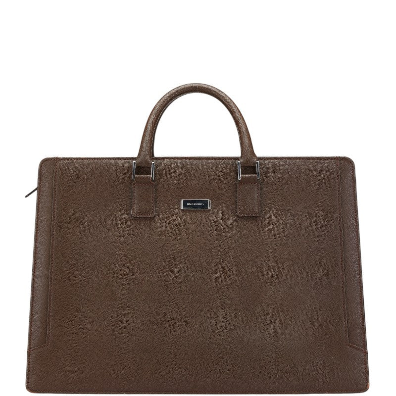 バーバリー ロゴプレート ビジネスバッグ ブリーフケース ブラウン レザー メンズ BURBERRY 【中古】