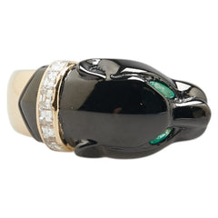 K18YG イエローゴールド エメラルド ダイヤ ブラックパンサー リング 指輪 メンズ 16号 【中古】