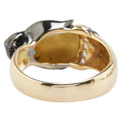 K18YG イエローゴールド エメラルド ダイヤ ブラックパンサー リング 指輪 メンズ 16号 【中古】