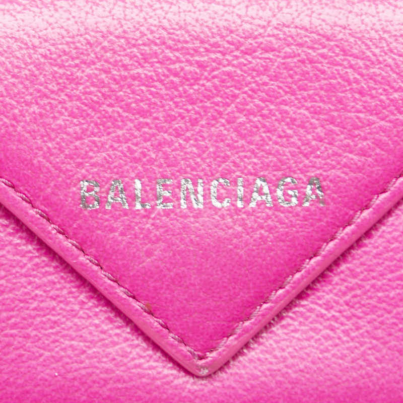 バレンシアガ ペーパーミニウォレット 三つ折り財布 コンパクトウォレット 391446 ピンク レザー レディース BALENCIAGA 【中古】