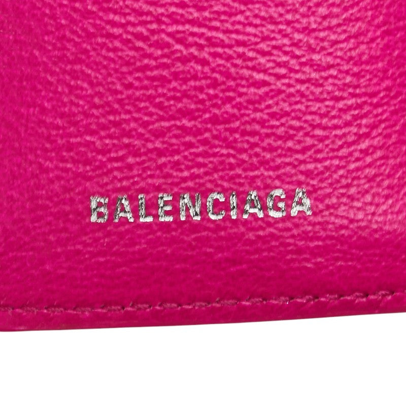 バレンシアガ ペーパーミニウォレット 三つ折り財布 コンパクトウォレット 391446 ピンク レザー レディース BALENCIAGA 【中古】