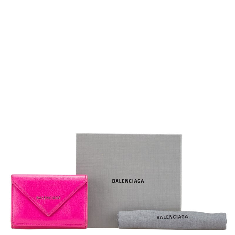 バレンシアガ ペーパーミニウォレット 三つ折り財布 コンパクトウォレット 391446 ピンク レザー レディース BALENCIAGA 【中古】