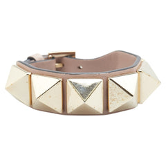ヴァレンティノ ロックスタッズ ブレスレット ピンクベージュ ゴールド レザー レディース VALENTINO 【中古】