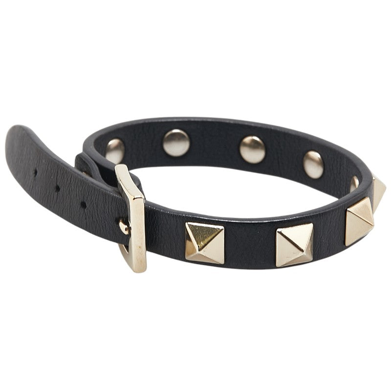 ヴァレンティノ ロックスタッズ ブレスレット ブラック レザー メッキ レディース VALENTINO 【中古】