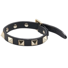 ヴァレンティノ ロックスタッズ ブレスレット ブラック レザー メッキ レディース VALENTINO 【中古】