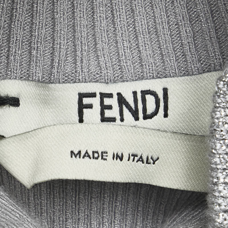 フェンディ ズッカ ニット モックネック シースルー インナー付き サイズ：36 シルバー グレー レーヨン ナイロン レディース FENDI 【中古】