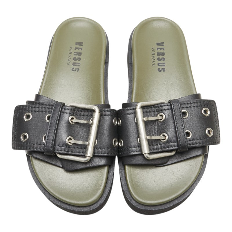 ヴェルサーチェ ヴェルサス サンダル サイズ：35 ブラック カーキ レザー レディース VERSACE 【中古】