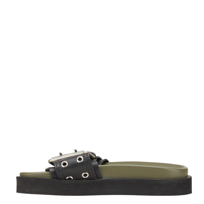 ヴェルサーチェ ヴェルサス サンダル サイズ：35 ブラック カーキ レザー レディース VERSACE 【中古】