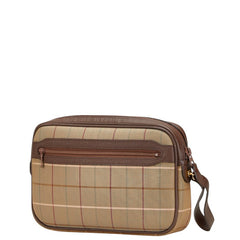 バーバリー チェック セカンドバッグ ポーチ カーキグリーン ブラウン キャンバス レザー レディース BURBERRY 【中古】