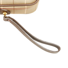 バーバリー チェック セカンドバッグ ポーチ カーキグリーン ブラウン キャンバス レザー レディース BURBERRY 【中古】