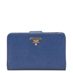 プラダ 二つ折り財布 ブルー レザー レディース PRADA 【中古】