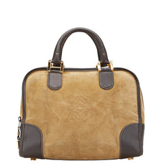ロエベ アナグラムロゴ アマソナ32 ハンドバッグ カーキ ブラウン スウェード レザー レディース LOEWE 【中古】
