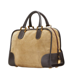 ロエベ アナグラムロゴ アマソナ32 ハンドバッグ カーキ ブラウン スウェード レザー レディース LOEWE 【中古】