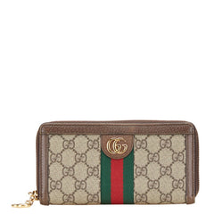 グッチ GGスプリーム GGマーモント オフディア ラウンドファスナー 長財布 ベージュ ブラウン PVC レザー レディース GUCCI 【中古】