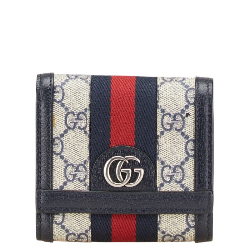 グッチ GGスプリーム オフィディア 二つ折り財布 ネイビー PVC レザー レディース GUCCI 【中古】