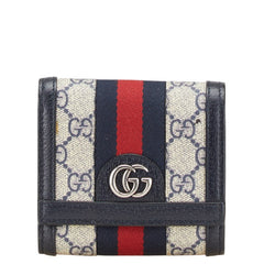 グッチ GGスプリーム オフィディア 二つ折り財布 ネイビー PVC レザー レディース GUCCI 【中古】