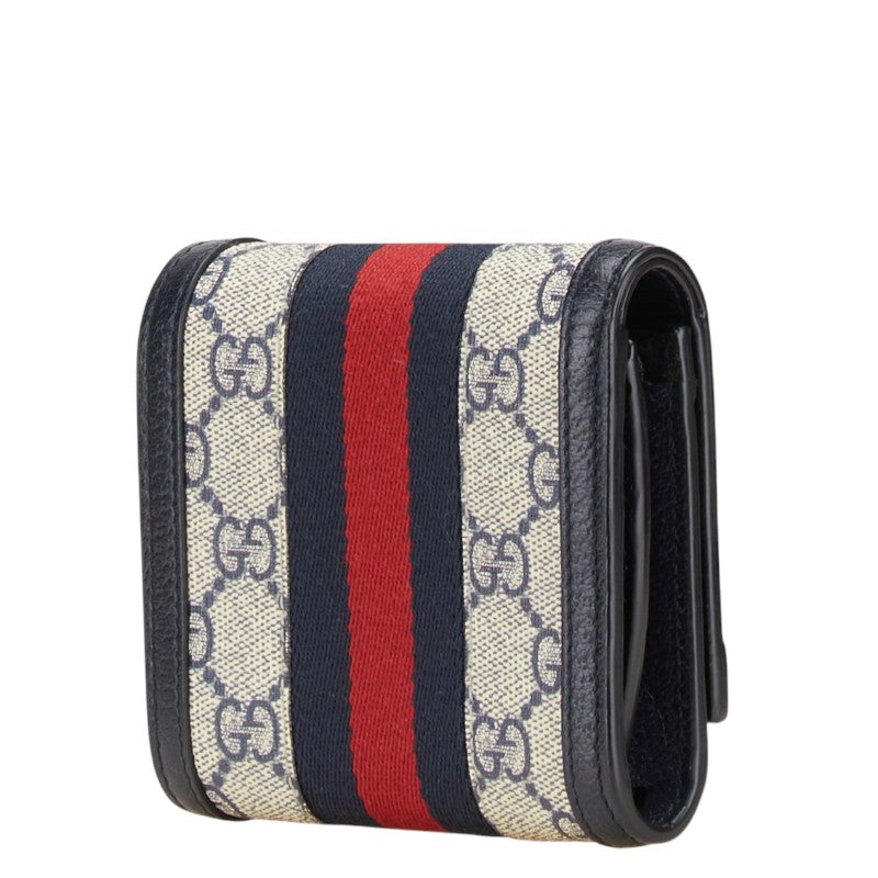 グッチ GGスプリーム オフィディア 二つ折り財布 ネイビー PVC レザー レディース GUCCI 【中古】