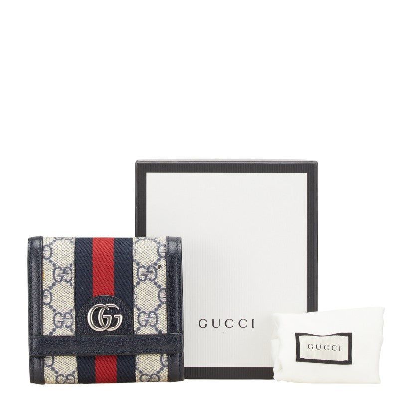 グッチ GGスプリーム オフィディア 二つ折り財布 ネイビー PVC レザー レディース GUCCI 【中古】