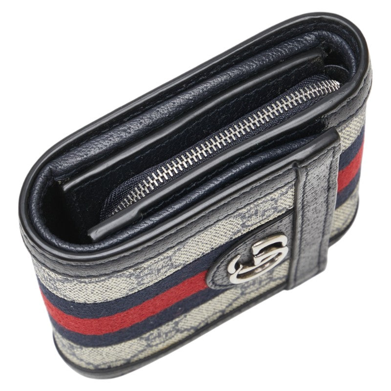 グッチ GGスプリーム オフィディア 二つ折り財布 ネイビー PVC レザー レディース GUCCI 【中古】