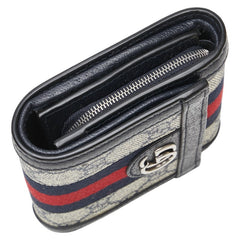 グッチ GGスプリーム オフィディア 二つ折り財布 ネイビー PVC レザー レディース GUCCI 【中古】