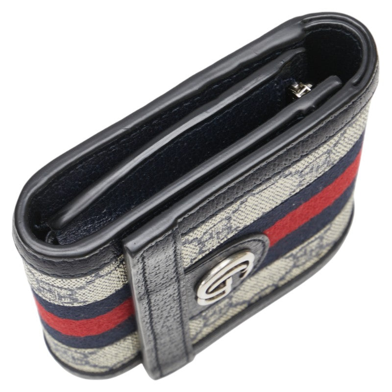 グッチ GGスプリーム オフィディア 二つ折り財布 ネイビー PVC レザー レディース GUCCI 【中古】