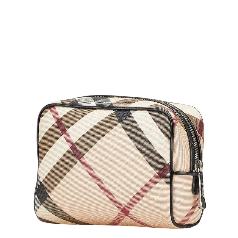 バーバリー ノバチェック ポーチ ベージュ ブラック マルチカラー PVC レザー レディース BURBERRY 【中古】