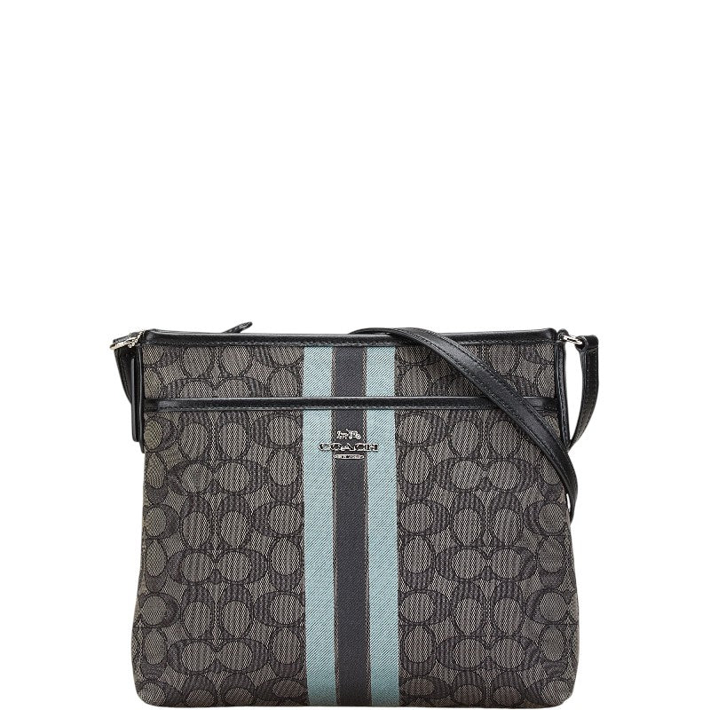 コーチ シグネチャー ショルダーバッグ F39041 グレー ブラック ブルー キャンバス レザー レディース COACH 【中古】
