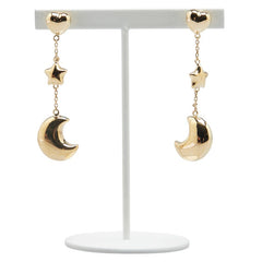 K18YG イエローゴールド ハート スター 月 モチーフ スイング スタッドピアス レディース 【中古】