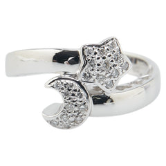 ポンテヴェキオ K18WG ホワイトゴールド ダイヤ0.15ct スター 星 ムーン 月 モチーフ リング 指輪 レディース Ponte Vecchio 11号 【中古】