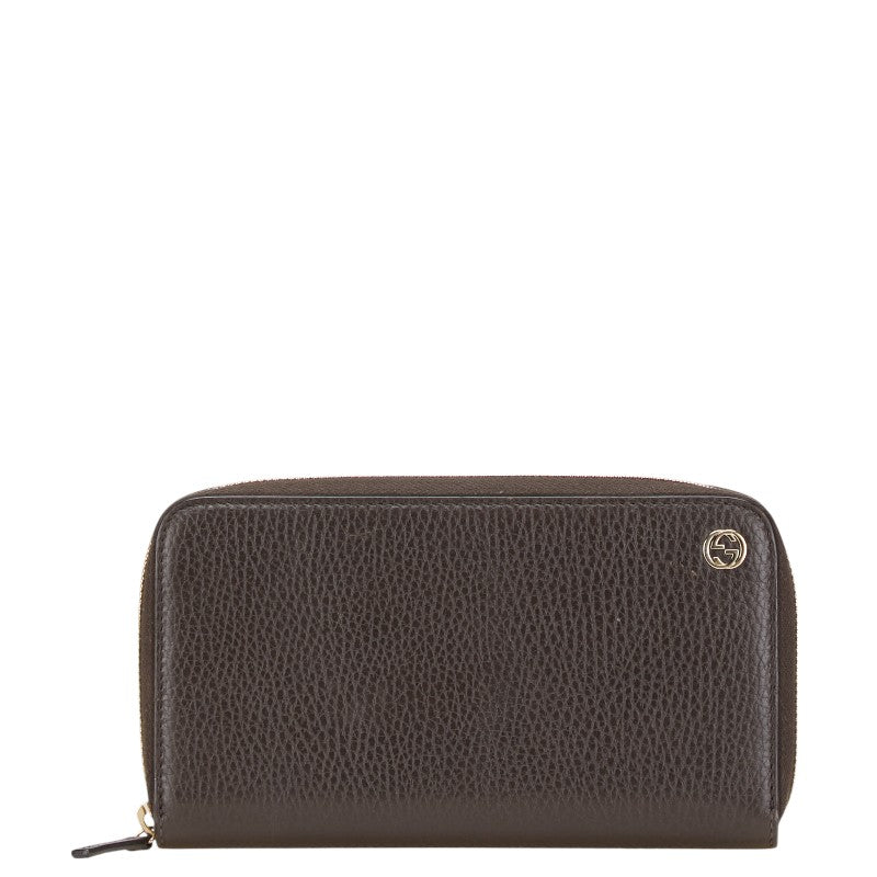 グッチ インターロッキングG 長財布 ラウンドファスナー 449347 ブラウン レザー レディース GUCCI 【中古】