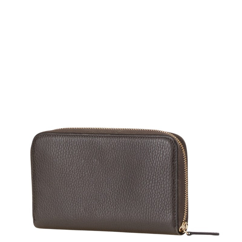 グッチ インターロッキングG 長財布 ラウンドファスナー 449347 ブラウン レザー レディース GUCCI 【中古】