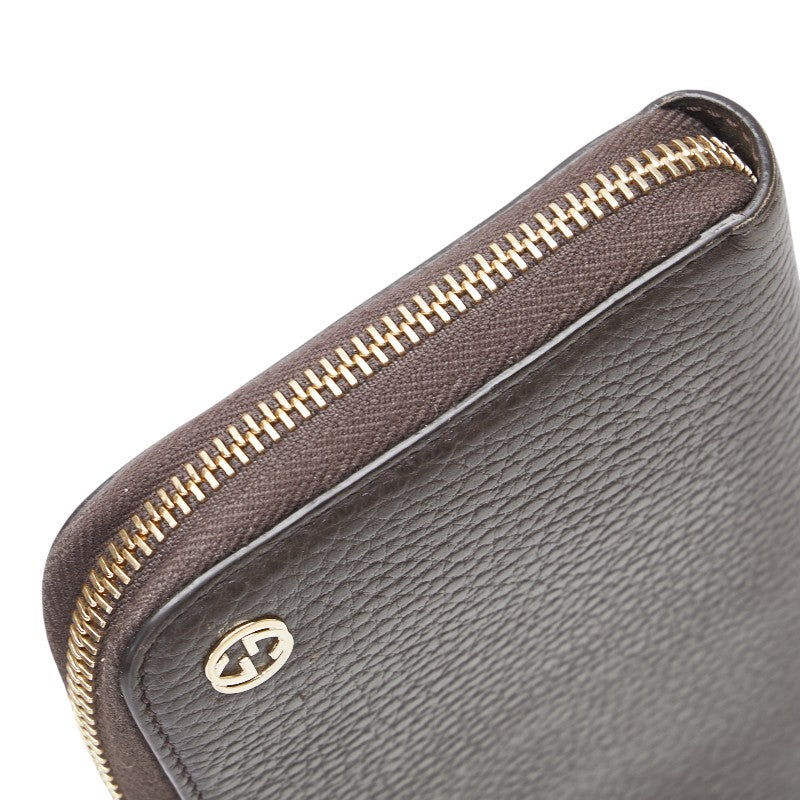 グッチ インターロッキングG 長財布 ラウンドファスナー 449347 ブラウン レザー レディース GUCCI 【中古】