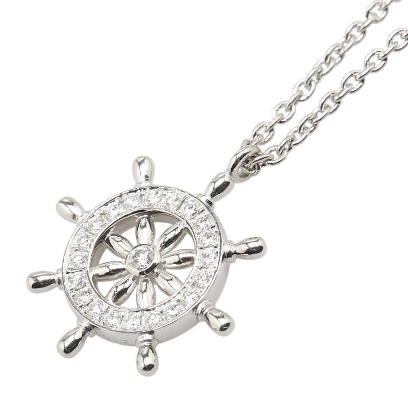 Pt900 プラチナ ダイヤ0.38ct 舵輪 ハンドル モチーフ ネックレス レディース 【中古】