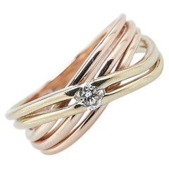 K18PG ピンクゴールド K18YG イエローゴールド ダイヤ0.15ct 田中貴金属 リング 指輪 レディース 13.5号 【中古】