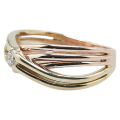 K18PG ピンクゴールド K18YG イエローゴールド ダイヤ0.15ct 田中貴金属 リング 指輪 レディース 13.5号 【中古】