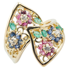 K18YG イエローゴールド エメラルド ルビー サファイア リング 指輪 レディース 12号 【中古】