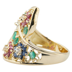 K18YG イエローゴールド エメラルド ルビー サファイア リング 指輪 レディース 12号 【中古】