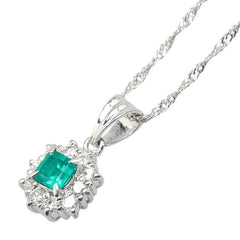 Pt900 プラチナ Pt850 プラチナ エメラルド0.25ct ダイヤ0.21ct ペンダントネックレス レディース 【中古】