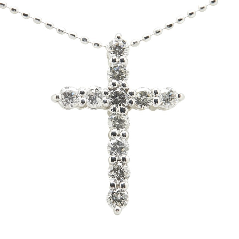 K18WG ホワイトゴールド ダイヤ0.50ct クロス 十字架 モチーフ ペンダントネックレス レディース 【中古】